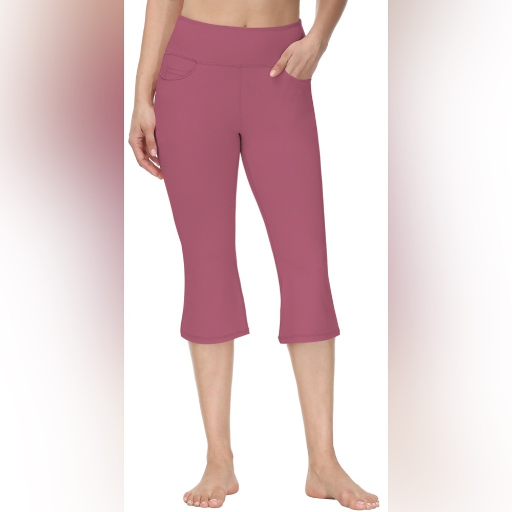 Women's Yoga Capri Leggings Pocket Rose Pink Size M